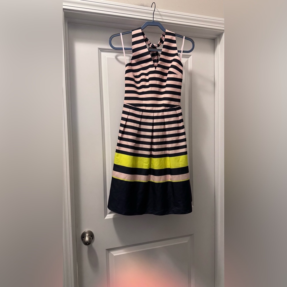 Ted Baker London Backless Dress with Stripes in Pink, Navy, and Yellow